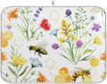 Wildflowers and Bees Dish Drying Mat for Kitchen Counter Absorbent Microfiber Drying Pad, Medium 16x18 in, Reversible Drainer Mats
