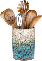Utensil Holder, Ceramic Kitchen Utensil Holder for Countertop, Large Cooking Utensil Crocks for Kitchen Counter, Morden Utensil Organizer for Spatula, kitchen Decor,White & Blue