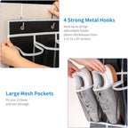 35 Pockets Over the Door Shoe Organizer, Hanging Shoe Organizer for Door with 35 Mesh Pockets Large Capacity Shoe Hanging Storage Bag with 4 Metal Hooks (Black-1Pack)