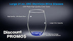 DISCOUNT PROMOS 10 ARC Stemless Wine Glasses Set, 21 oz. - Chardonnay, Cabernet, Merlot, Sauvignon - Blue