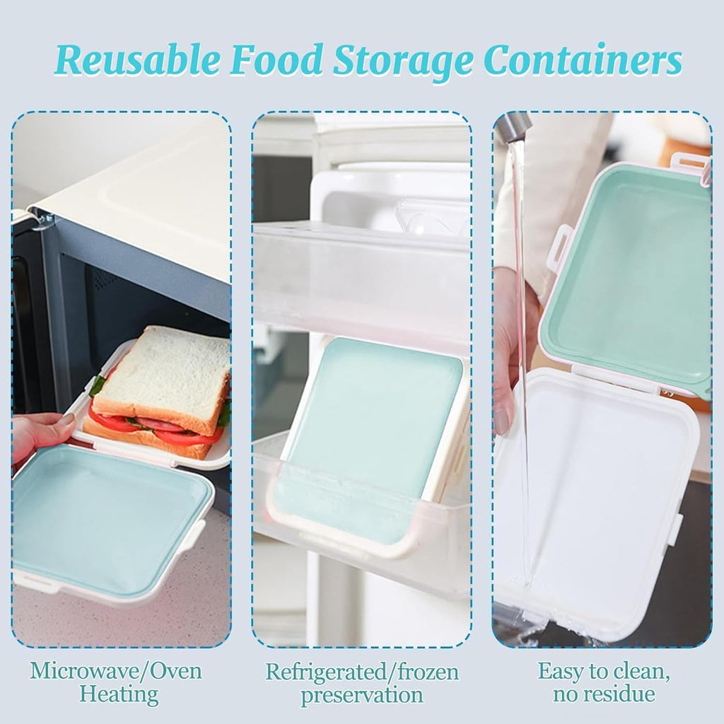 Sandwich Containers, Silicone Sandwich Storage with Snap-Off,Sandwich Box for Lunch,BPA Free,Leakproof, Reusable Plastic Sandwich Holder for Fruit,Salad,Snacks and Food Storage (Blue+Yellow)