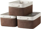 Large Storage Baskets for Shelves, Fabric Baskets for Organizing, Collapsible Storage Bins for Closet, Nursery, Clothes, Home & Office [3-Pack, White&Brown]