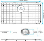 iPEGTOP Sink Bottom Grid, 3-Piece Stainless Steel Sink Protector 26-1/8" x 14-1/8" Rear Drain Hole, Sink Grate Sink Rack for Bottom of Kitchen Sink Single Sink Bowl with Sink Hole Cover