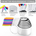 TILUCK measuring cups and magnetic measuring spoons set, stainless steel measuring cups, 6 double-sided stainless steel measuring spoons & 1 leveler(7+7)