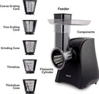 Electric Slicer, Electric Cheese Grater for Home Kitchen Use, One-Touch Control Cheese Shredder, Salad Maker Machine for Fruits, Vegetables, Cheese Grater with 5 Attachments