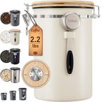 Veken Coffee Canister, 39OZ Large, Airtight Stainless Steel Food Storage Container for 2.2lbs Coffee Beans, Ground, Sugar, Tea, Flour, Rice, Cereal, Cookies Jars, Bar Accessories & Gifts, Cream