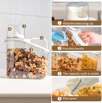 3 Pieces Cereal Containers Storage, 51fl.oz/1.5L Compact Crystal Clear Dry Food Storage Containers with Pouring Spout Measuring Cup for Rice Nuts Beans Pet Food Snacks Candies, 3PCS