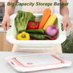 Camping Collapsible Cutting Board Dish Basin BBQ Prep Tub Camp Sink Dish Washing Station Multifunctional Storage Basket(Pink white)
