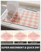AMOAMI Coffee Mat Hide Stain Rubber Backed Absorbent Dish Drying Mat for Kitchen Counter - Fits Under Coffee Maker or Machine - PINK 16X24