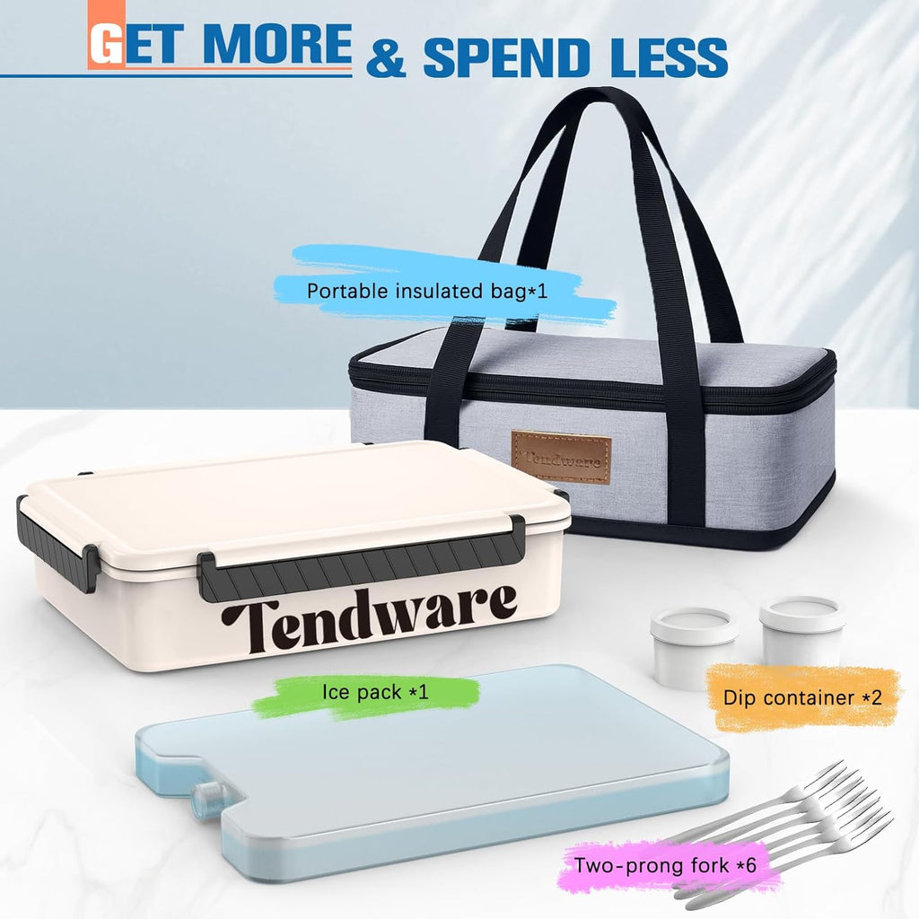 Chilled Divided Serving Tray Snackle Box Container with Ice Pack Bonus Insulated Bag 2 Dip Containers Summer Beach Essentials for Charcuterie Snack Road Trip Picnic Family Party Keep Food Fresh