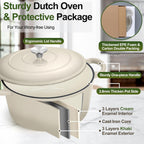 P&P CHEF 5QT Enameled Dutch Oven, Cast Iron Dutch Oven Pot with Lid for Bread Baking, Enameled Casserole Pot for Roasting Braising Stewing Frying Simmering, Various Stoves & Easy Clean, Khaki