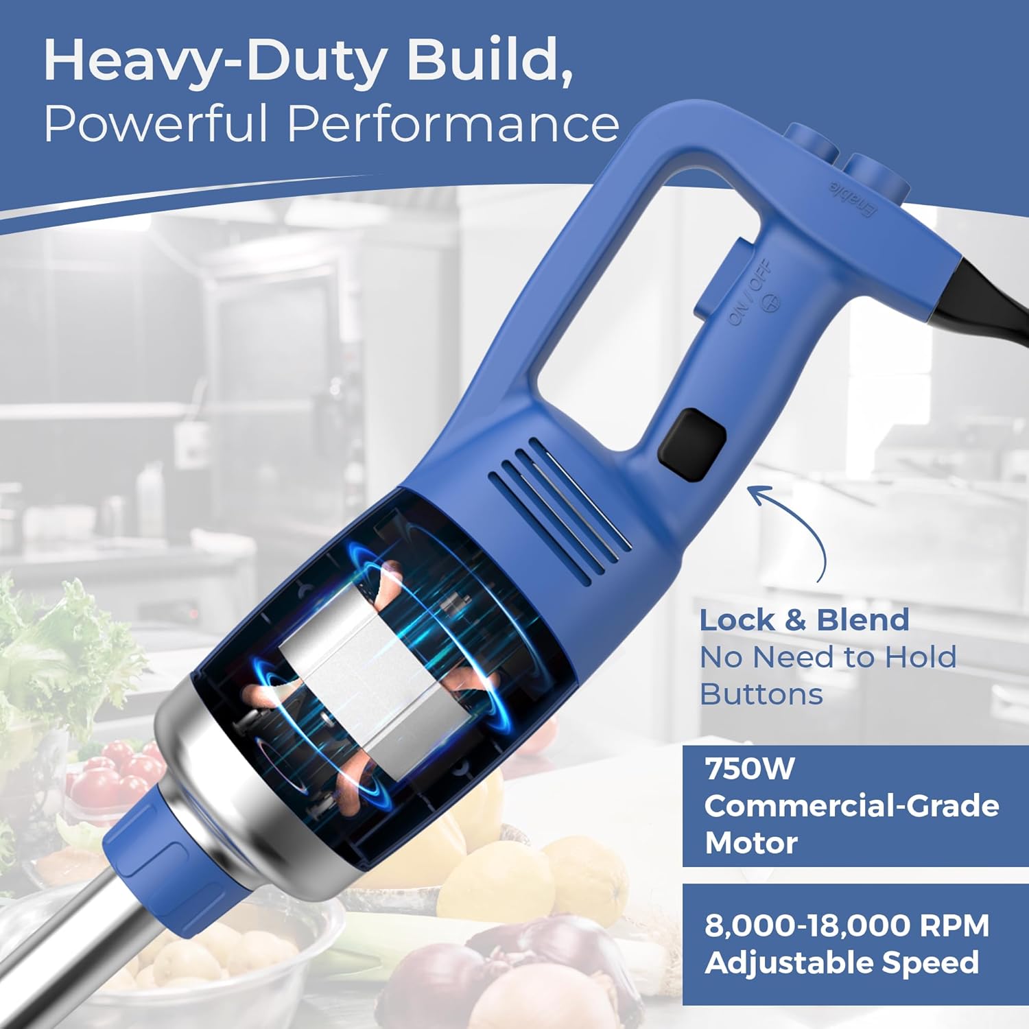 TK Commercial Immersion Blender, 750 Watt/1 HP Variable Speed Motor, 20,000 RPM X-Heavy Duty with Performance Assurance - 14"