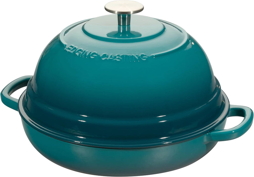 Enameled Cast Iron Dutch Oven Pot with Lid, Round Bread Oven for Homemade Sourdough Bread Baking, 6 Quart, Darkcyan