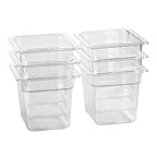 1/6 Size Food Containers 6 Pack 6 Inch Deep Pan Clear BPA free Polycarbonate Stackable Commercial Hotel Pan for Kitchen Business and Food Serving