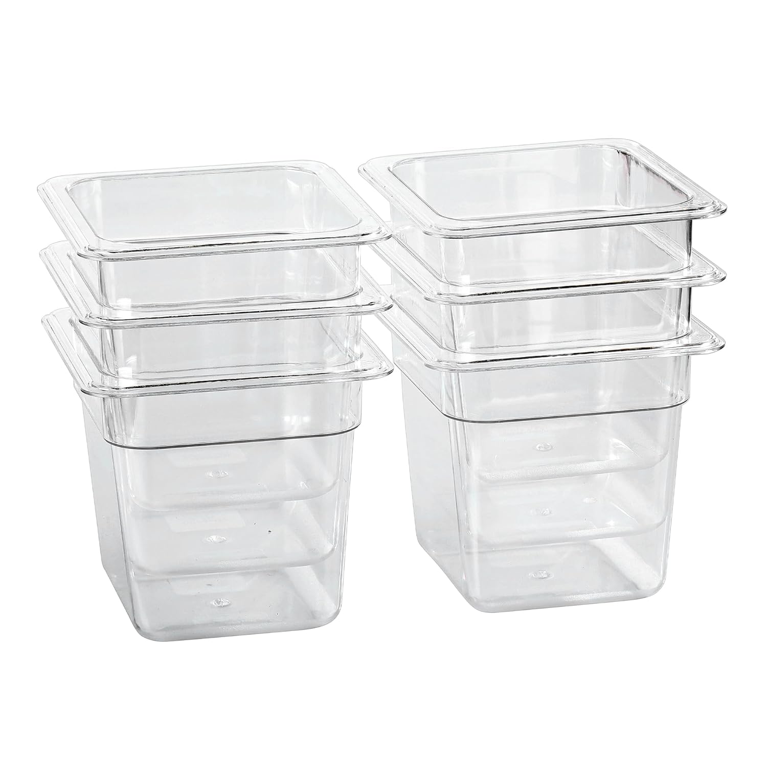 1/6 Size Food Containers 6 Pack 6 Inch Deep Pan Clear BPA free Polycarbonate Stackable Commercial Hotel Pan for Kitchen Business and Food Serving