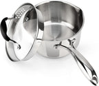 AVACRAFT Stainless Steel Saucepan with Glass Strainer Lid, Two Side Spouts for Easy Pour with Ergonomic Handle, Multipurpose Sauce Pot (5-Ply Capsule Bottom, 2.5 Quart)