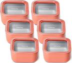 Caraway 6pc Glass Food Storage Set – 4.4 Cup Food Containers (6) - Ceramic Coated - Non Toxic, Non Stick with Lids - Microwave Safe - Perracotta