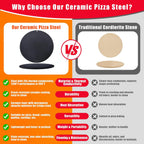 Hisencn 13" Round Pizza Steel for Oven & Grill – Ceramic Baking Steel Pizza Stone Set with Rack, Pizza Peel, Cutter & Dough Scraper, Crack-Resistant & High Heat Conductivity for Crispy Crust