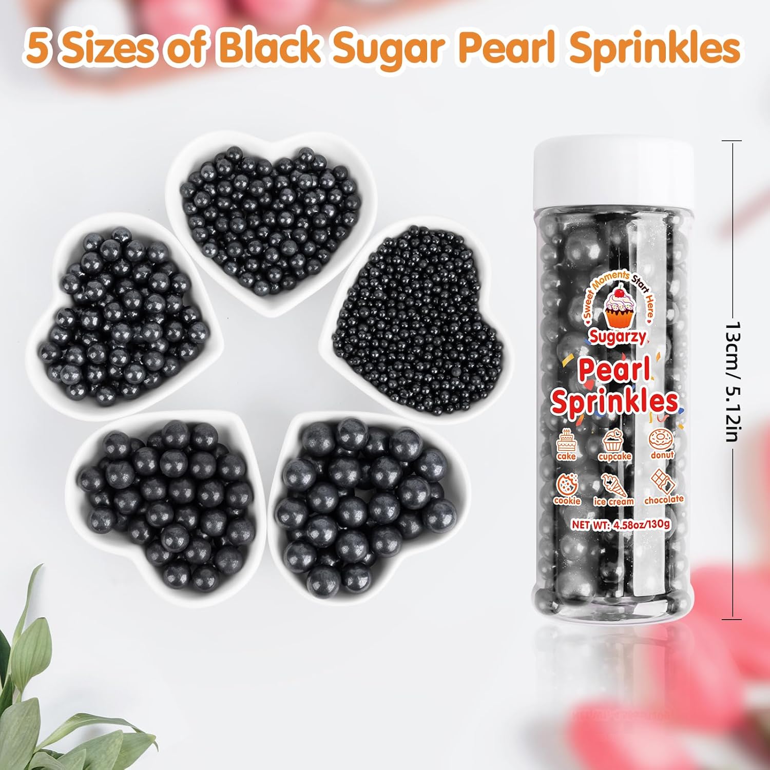 Edible Pearl Sprinkles,Black Pearls Sugar Sprinkle,130g Mix Size Halloween Baking Cake Decorations Candy,Cupcake Toppers,Cookie Decorating Donuts Ice Cream Toppings, Birthday Party Supplies