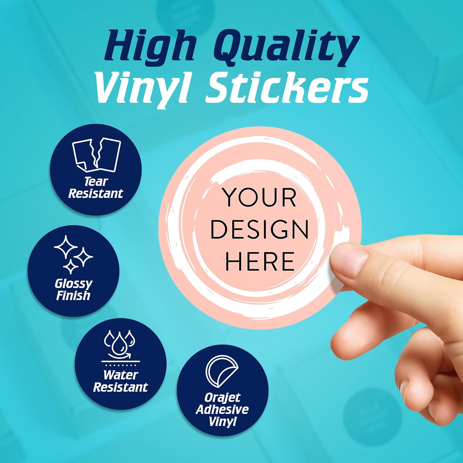 100 Custom Vinyl Stickers - Upload Your own Image, Text, Design, Logo - Personalized Logo Labels for Handmade, Packaging, Bottle, Jars, Candle, Brand Stickers (Peach, 3x3)