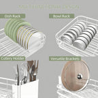 Dish Drying Rack Stainless Steel Drying Racks for Kitchen Counter Large Capacity Storage Racks with Drainboard Curlery Holder Multicolor (White)