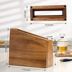 XXXL Magnetic Knife Block 11.8x10 inches, 4-Side Universal Knife Holder Builted in Powerful Magnet, Natural Acacia Wood Knife Storage Organizer for Kitchen Display