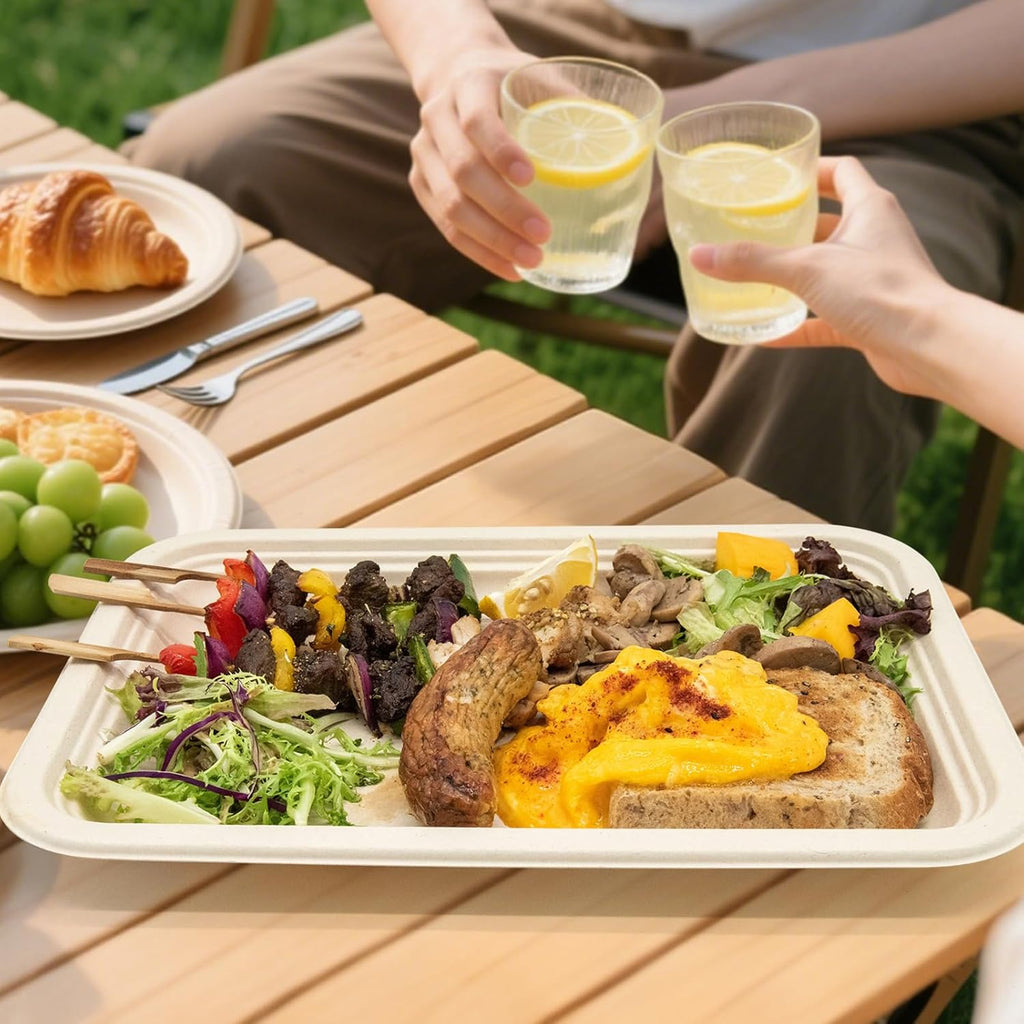 100 Pack 14 Inch Disposable Paper Food Trays for Serving Food, 100% Compostable Heavy-Duty Party Platters, Large Paper Plates for Crawfish Boil Party Supplies, Lobster, Thanksgiving