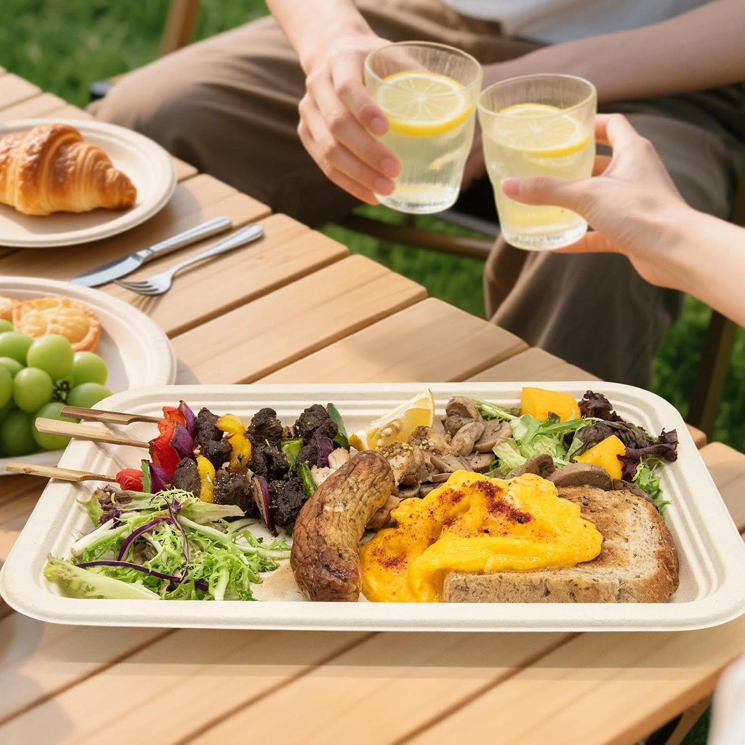 100 Pack 14 Inch Disposable Paper Food Trays for Serving Food, 100% Compostable Heavy-Duty Party Platters, Large Paper Plates for Crawfish Boil Party Supplies, Lobster, Thanksgiving