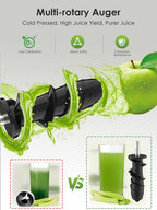 Cold Press Juicer for Celery Carrot Orange- Soft/Hard Fruits Vegetables, 250W Slow Juicer Machines BPA-Free,Reverse Function, Easy to Clean, with Big Cup,Pulp Container,Cleaning Brush