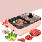 Hot Pot and Grill, 2 In 1 Electric Hot Pot Grill Cooker, Non-Stick Multi-Functional Smokeless Shabu Korean BBQ Pan Indoor with Dual Temperature Control, Capacity for 2-4 People
