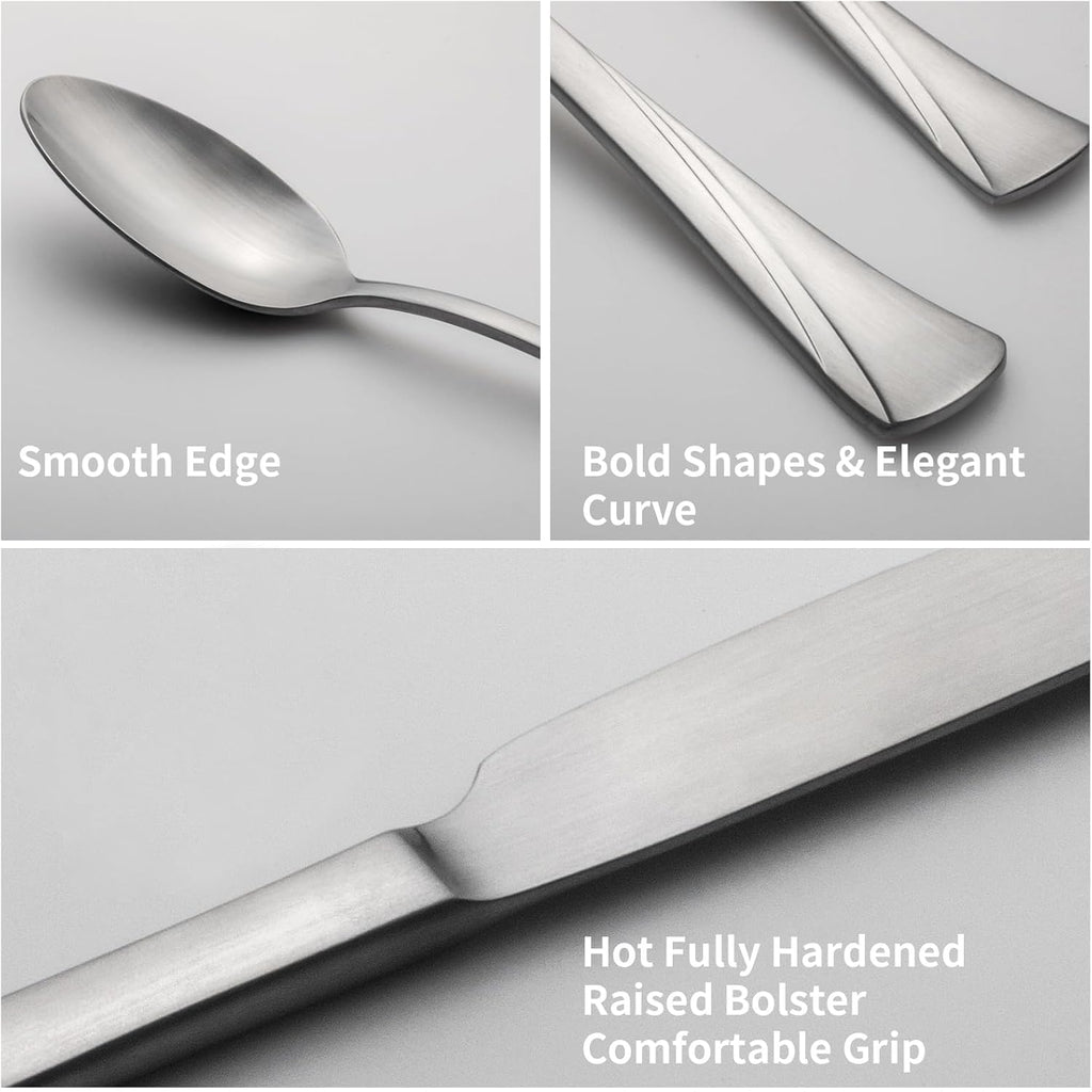 Alata Alice 40-Piece Silverware Set Stainless Steel Flatware Set,Service for 8,Matte Satin Polished Cutlery Set,Dishwasher Safe
