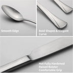 Alata Alice 40-Piece Silverware Set Stainless Steel Flatware Set,Service for 8,Matte Satin Polished Cutlery Set,Dishwasher Safe