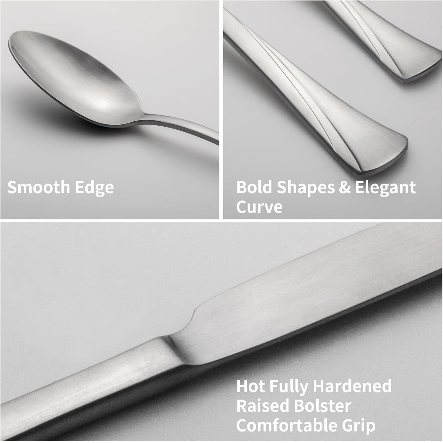 Alata Alice 40-Piece Silverware Set Stainless Steel Flatware Set,Service for 8,Matte Satin Polished Cutlery Set,Dishwasher Safe