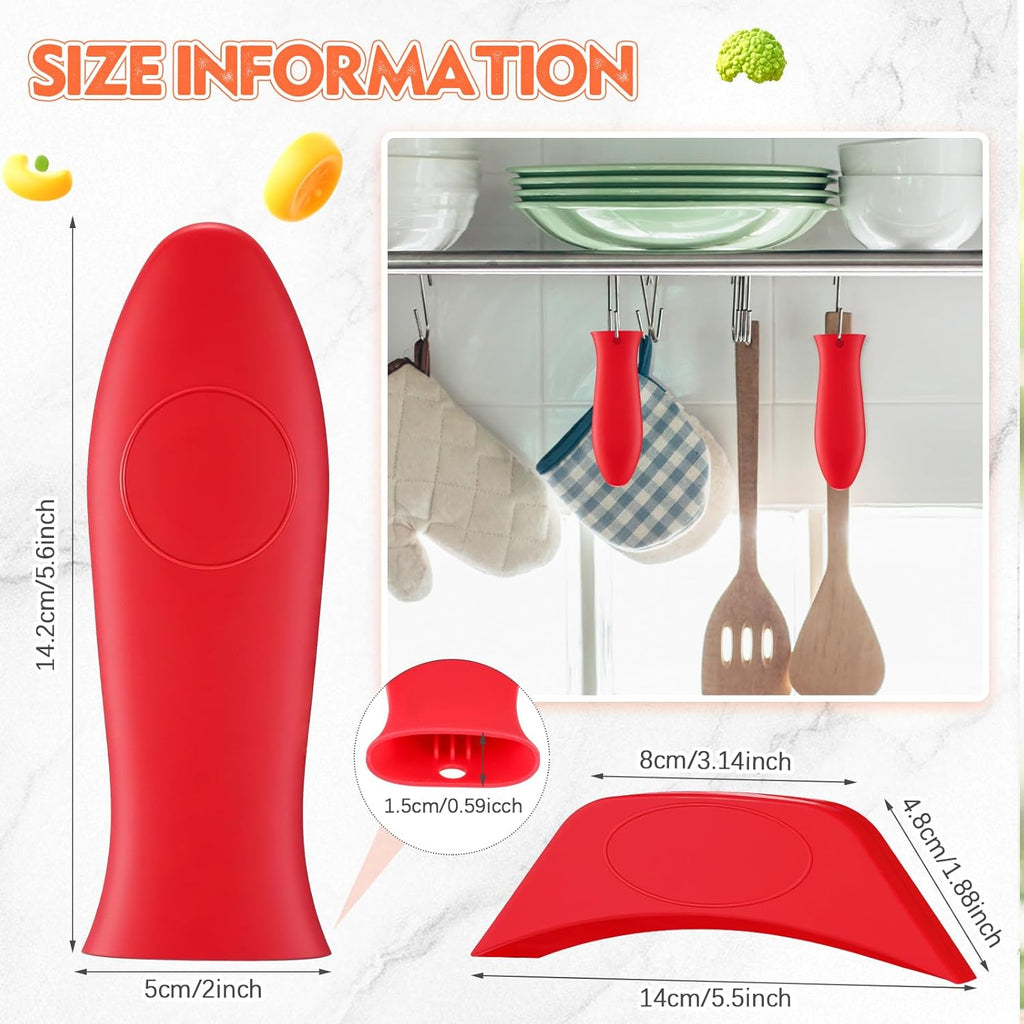Domensi 4 Pcs Silicone Hot Handle Holder Set Cast Iron Skillet Handle Covers Heat Resistant Silicone Assist Handle Holder for Frying Pans Cast Iron Skillet Griddles Cookware(Red)