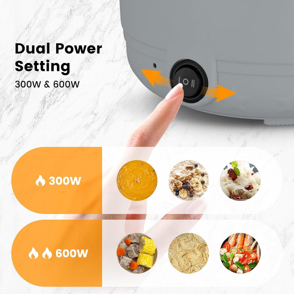 Hot Pot Electric With Steamer,Rapid Ramen Cooker,1.8L Mini Portable Self Heating Electric Pot For Cooking Noodles Steak Pasta,Shabu Shabu Hotpot Pot Electric Dorm Lazy Pot,Non-Stick Gray