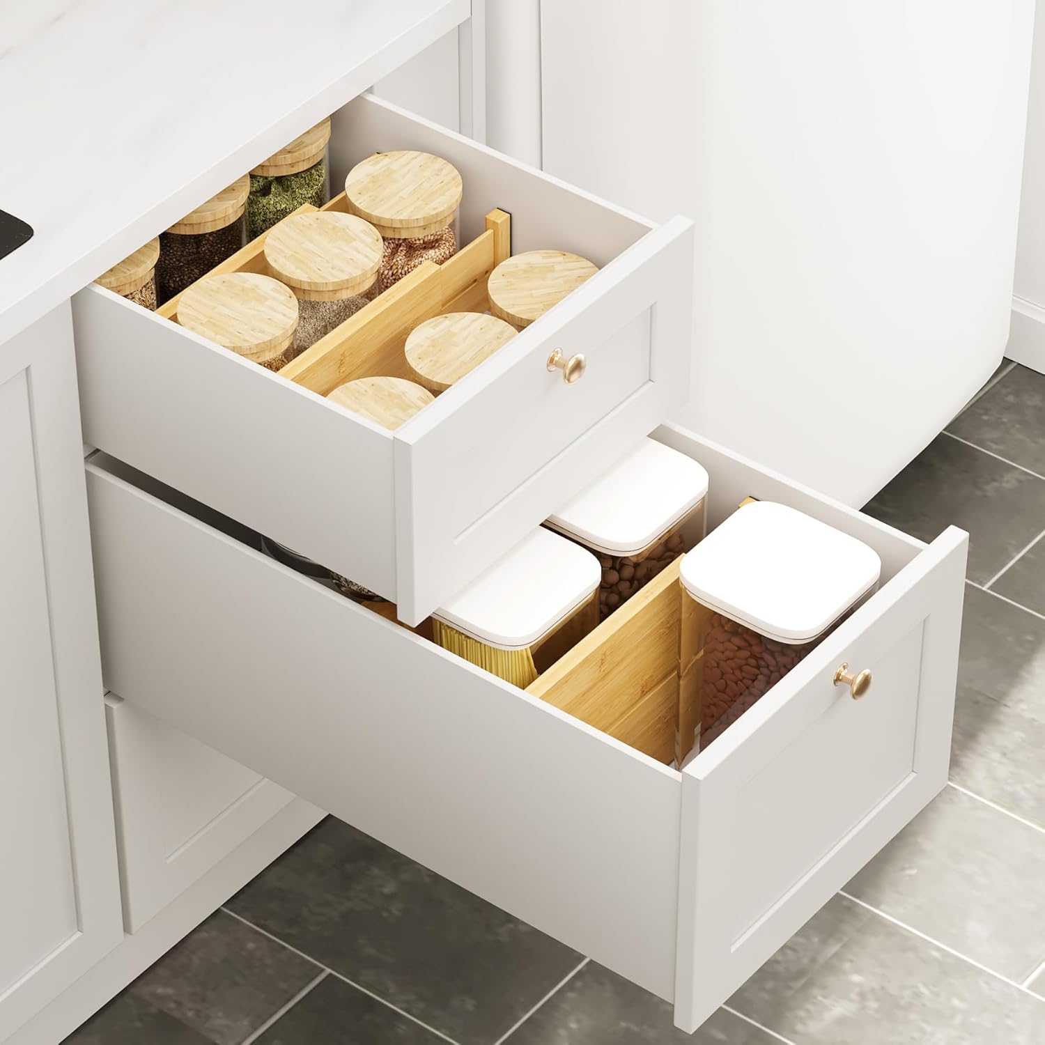 BAMEOS 4" High Bamboo Drawer Dividers - Adjustable Small Drawer Organizer - Kitchen, Dresser, Bathroom, Bedroom & Office - 4-pack