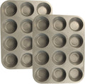 12 Cups Silicone Mini Muffin Pan Set, Nonstick Mini Cupcake Pans, BPA Free Small Muffin Tin for Baking, Set of 2 (Gray+Gray)