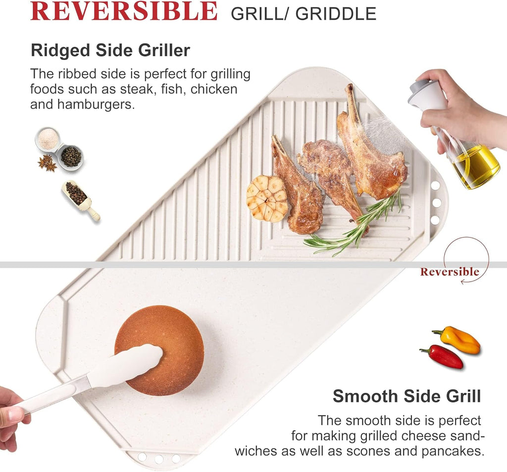 Caannasweis 20Pcs Cookware Sets, Nonstick Pots and Pans Set, Granite Induction Cookware, Non Stick Kitchen Cooking Set, Grayish White Grill Griddle Set, PFOS PFOA Free