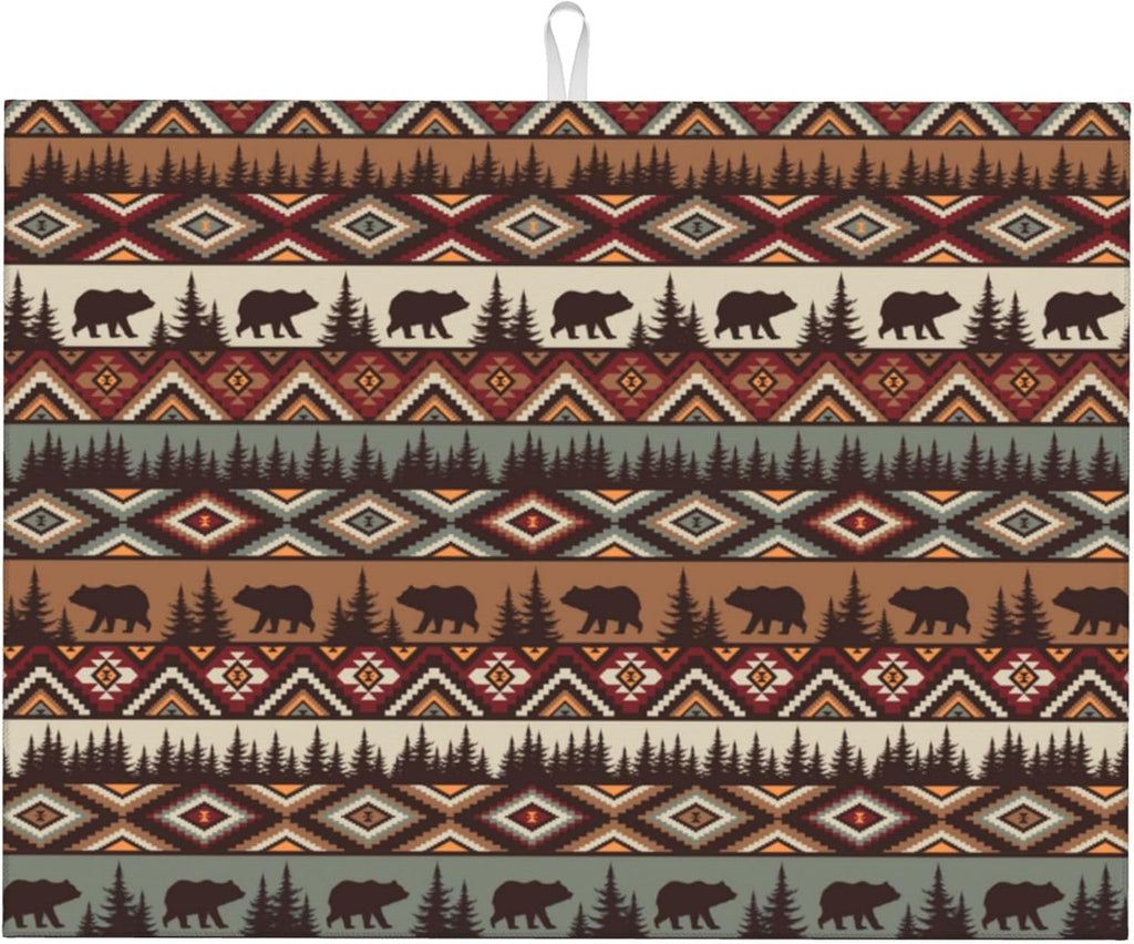 Bear Mountain Microfiber Dish Drying Mat for Kitchen Counter Vintage Rustic Dishes Pad Dish Drainer Rack Mats 18"x24" Absorbent Washable Reusable
