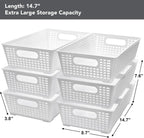 Stackable Woven Plastic Basket, Storage Bins for Cabinet, Closet, Shelf, Under Sink and Countertop, Pantry Organizer Bins, 6 Pack