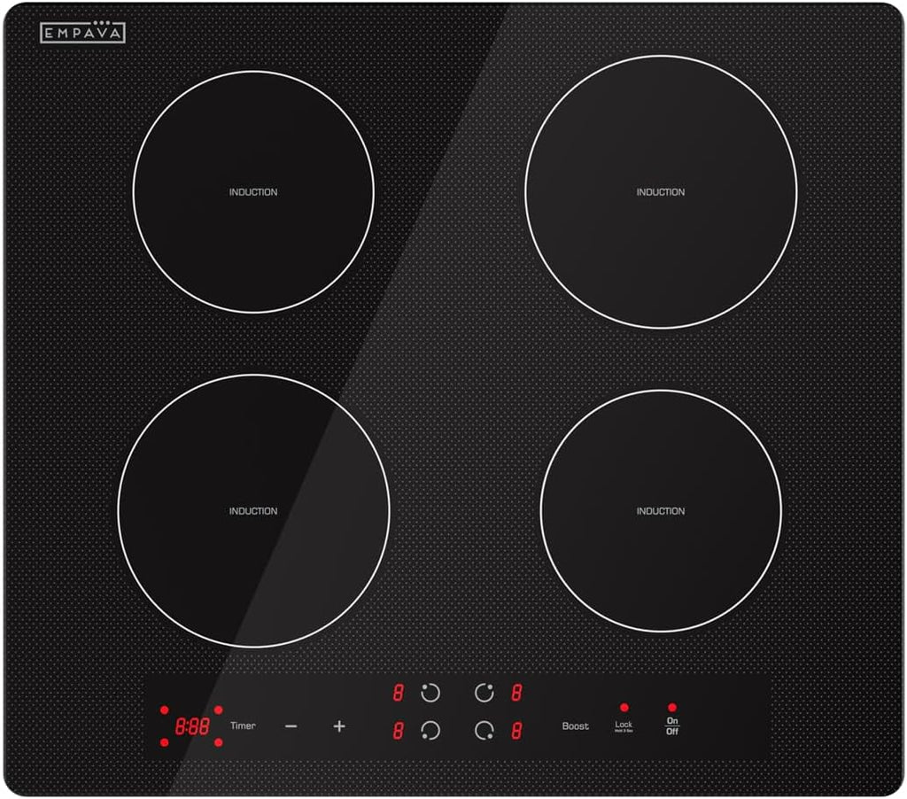Empava 24 Inch Electric Induction Cooktop 4 Burner Built-in Smooth Glass Stove Top with Power Boost, Touch Control, Timer, Child Lock, Residual Heat Indicator, Hardwired