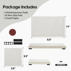 4PCS Bathroom Sink Vanity Trays, Diatomaceous Earth Quick Stone Drying Mat Kitchen Counter Dish Soap Dispenser Sponge Holder, Water Absorbing Caddy Organizer for Bottle & Cup, Beige