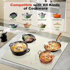 Karinear Electric Cooktop 24 Inch, Beige-gray Glass Electri Cermaic Stove, 4 Burners Electric Stove Top with Timer, Child Safety Lock, High Temperature Alert, 6000W, Drop-in 240V Hardwire(No plug)