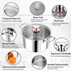 P&P CHEF 6 Quart Tri-Ply Stainless Steel Stock Pot, 6 Qt Stockpot Pasta Cooking Pot with Visible Lid for Soup Vegetable, Induction Cookware for All Stoves, Sturdy & Double Handle, Dishwasher Safe