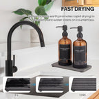 Kitchen Soap Dispenser Set with Instant Dry Tray & Sponge Holder,16 Oz Hand and Dish Soap Amber Glass Dispenser Set,Stainless Steel Pump,Waterproof Labels,Luxury Soap Bottle for Bathroom