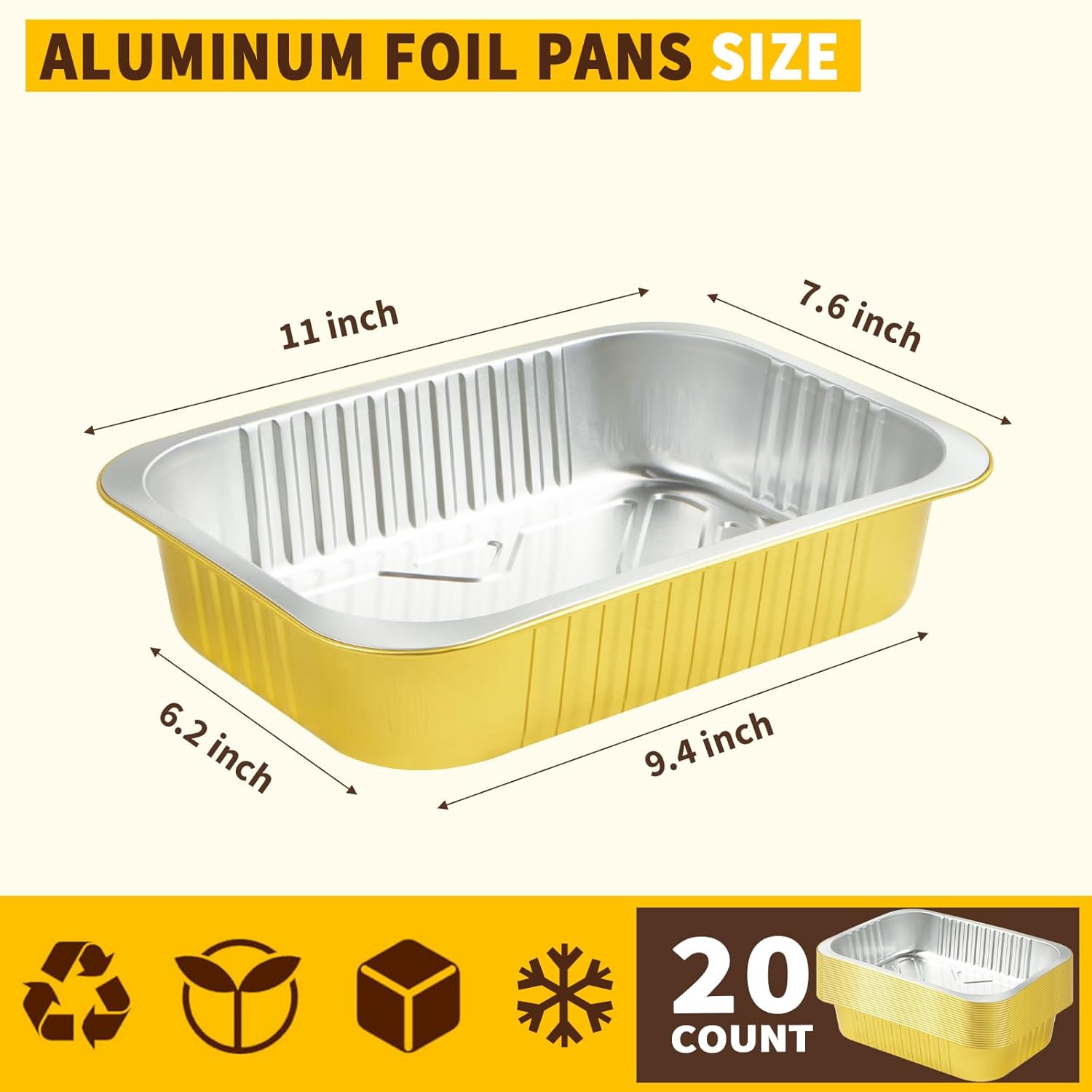 20 Pack 11"×8" Aluminum Pans with Lids Heavy Duty 5 LB Capacity Foil Food Containers with Lid, Disposable Tin Foil Pans with Lids for Baking, Meal Prep, Freezer, Heating and Takeout