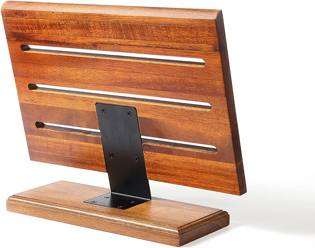 MITSUMOTO SAKARI Japanese Magnetic Knife Block, Japanese Acacia Wood Knives Holder Stand, Enhanced Double-Sided Magnetic Wooden Knife Storage for Kitchen Counter