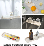 Silicone Bathroom Soap Dishes with Drain Spout-Bathroom and Kitchen Sink Organizer,Sponge Holder,Dish Soap Tray,Perfect for Dispenser,Scrubber,Bottle,Cup on Sink or Counter-Tapioca 12"×4"