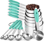 Measuring Cups and Spoons Set: U-Taste 18/8 Stainless Steel 12 Pieces Metal Stacking Kitchen Baking Cooking Food Measure Set 7 Cups 5 Spoons with Strengthened Weld Joints (Aqua Sky)