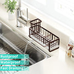 HapiRm Sponge Holder for Kitchen Sink - Self-draining Sink Caddy with Brush and Dishcloth Holders, Stainless Steel Kitchen Organizer for Countertop - Bronze
